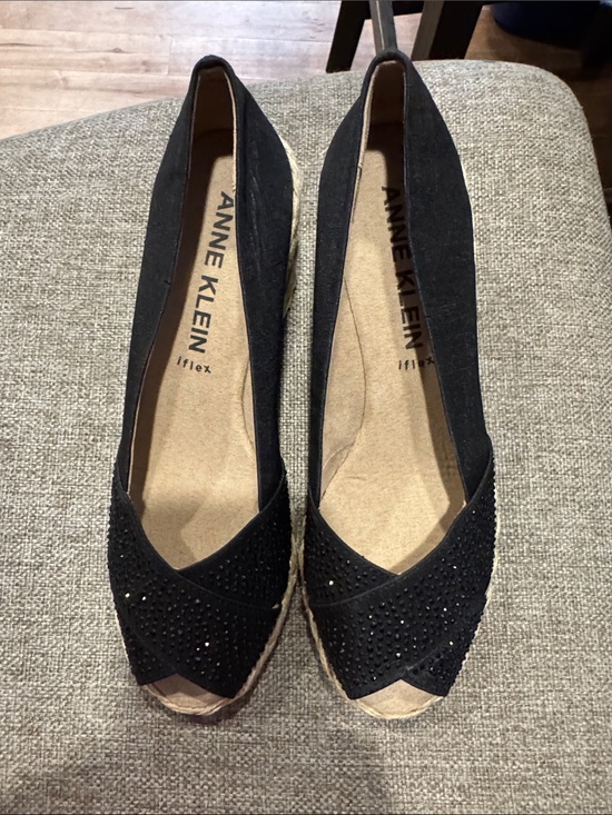 Anne Klein Shoes - ⭐️ Anne Klein Flex AKEZZIE Black Sparkle Espadrille Wedge ⭐️ NWOT